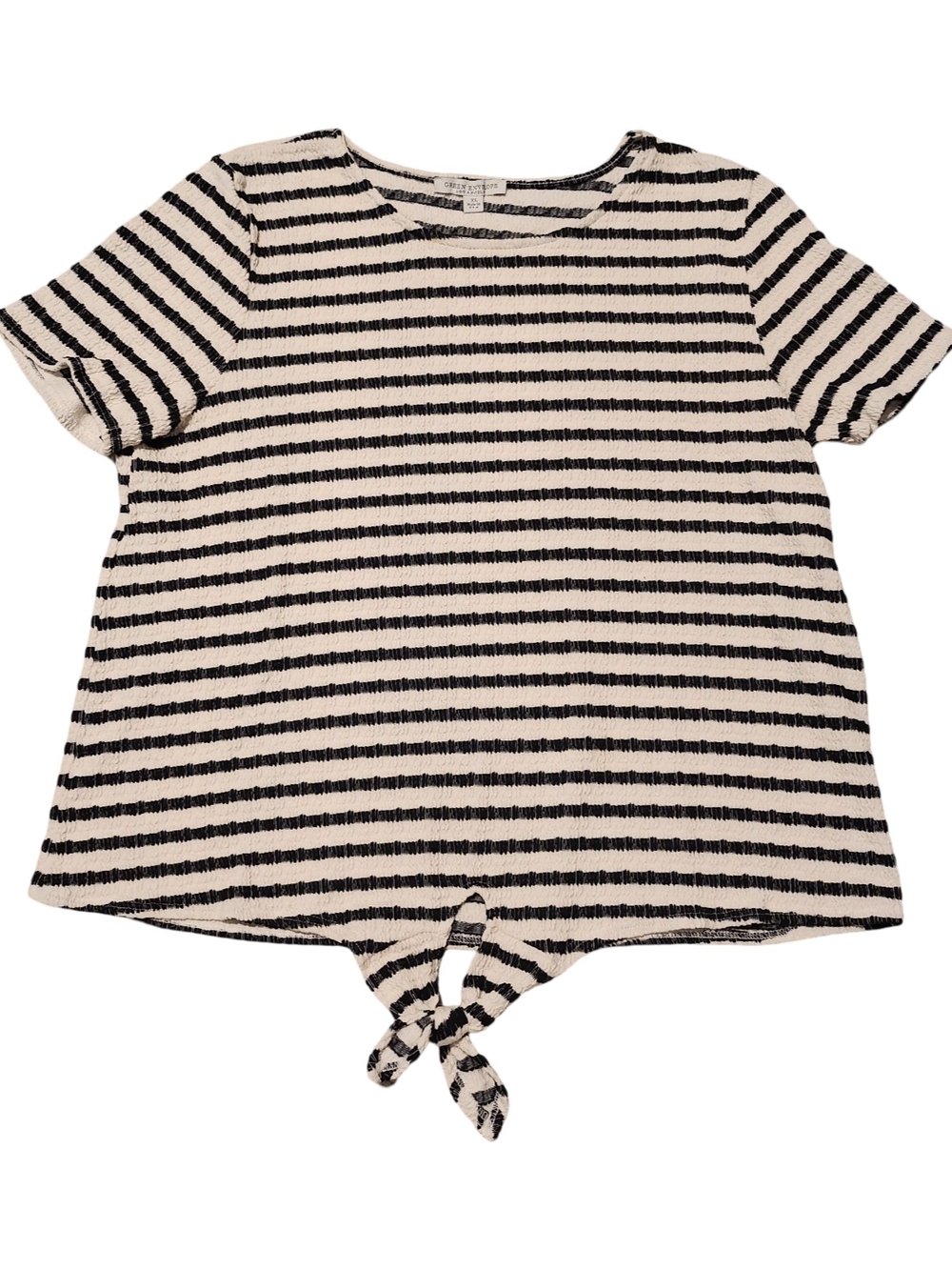 Green Envelope Black & White Striped Tie-Front Blouse